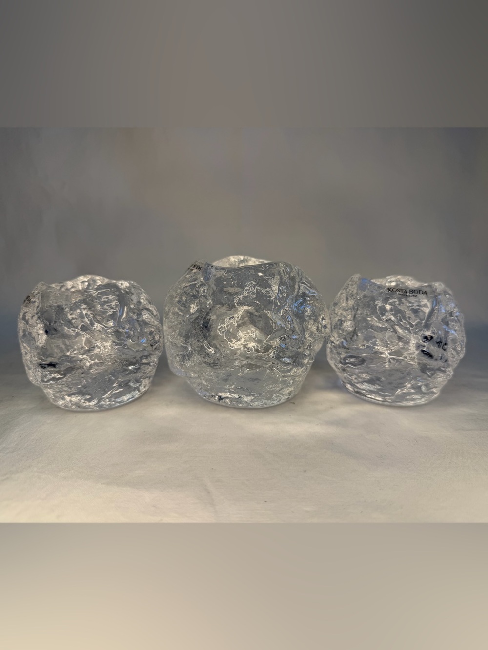 3 Kosta Boda Snowball Crystal Votive Candle Holders Sweden
